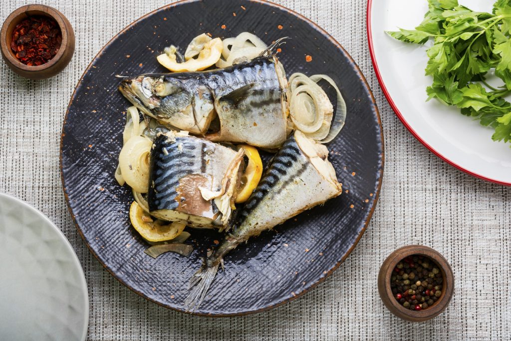 Baked or steamed fish mackerel